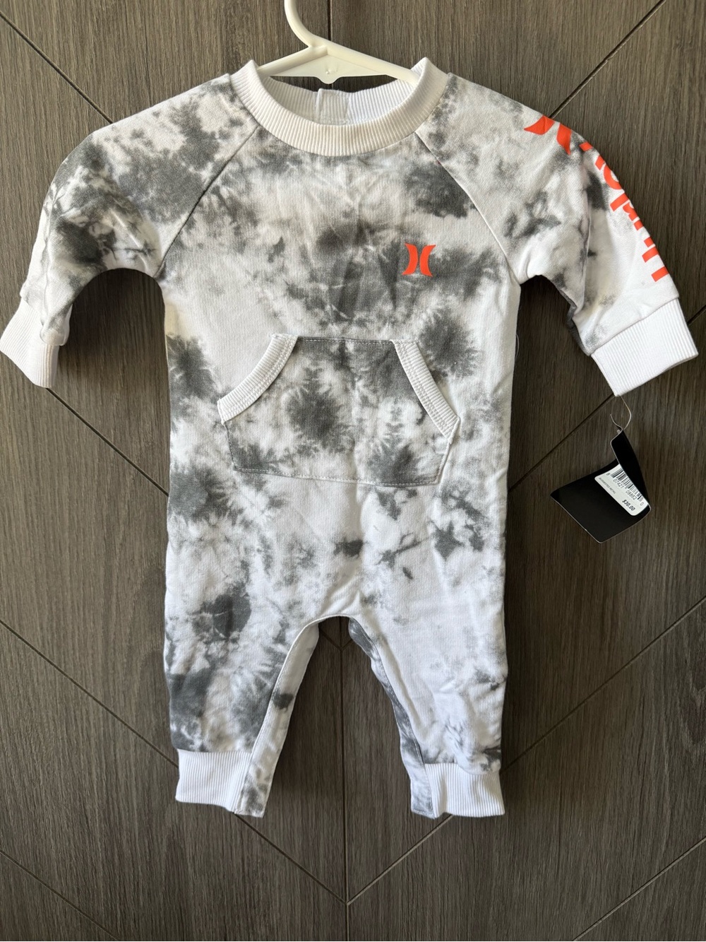 Hurley Gray and Orange Tie-Dye Baby One-Piece